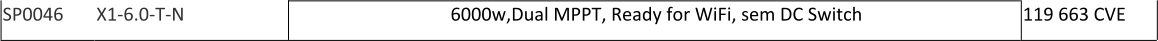 SP0046 X1-6.0-T-N 6000w,Dual MPPT, Ready for WiFi, sem DC Switch 119 663 CVE