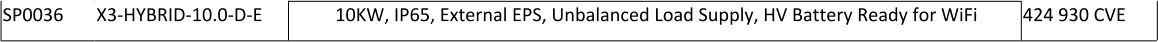 SP0036 X3-HYBRID-10.0-D-E 10KW, IP65, External EPS, Unbalanced Load Supply, HV Battery Ready for WiFi 424 930 CVE